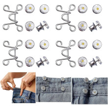 (4. Flower) 4 Set Pant Waist Tightener, Adjustable Waist Buckle Set Extra Button For Jeans To Make Tighter Button Adjuster For Pants Jeans Skirts Sleeves