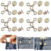 (3. Gold) 4 Set Pant Waist Tightener, Adjustable Waist Buckle Set Extra Button For Jeans To Make Tighter Button Adjuster For Pants Jeans Skirts Sleeves