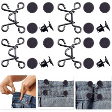 (1. Black) 4 Set Pant Waist Tightener, Adjustable Waist Buckle Set Extra Button For Jeans To Make Tighter Button Adjuster For Pants Jeans Skirts Sleeves