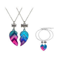 4 Pcs/set Bff Necklaces And Bracelets Best Friends Half Heart Pendant Chain Necklaces Half Heart Friendship Jewelry Set