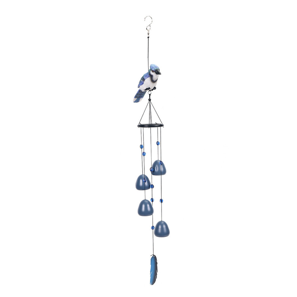 (Blue) LMINWKA Bird Wind Chimes with 4 Bells 1 Feather Decor