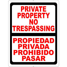 Bilingual Private Property No Trespassing Sign. English
