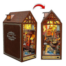 (TC16) Diy Wooden Book Nook Shelf Insert Kit Miniature Merry Christmas Bookshelf Santa's Cottage Dollhouse Bookend Toys Friends Gifts