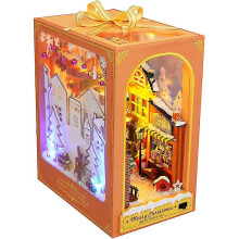 (TC38) Diy Wooden Book Nook Shelf Insert Kit Miniature Merry Christmas Bookshelf Santa's Cottage Dollhouse Bookend Toys Friends Gifts