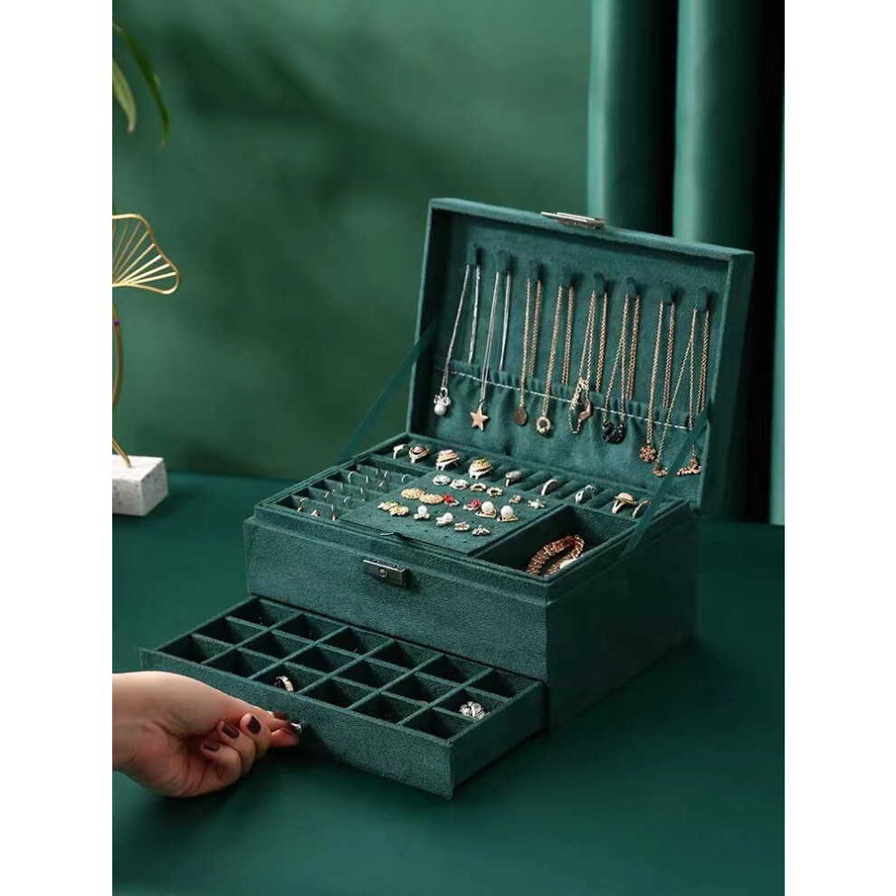 Grande boîte de rangement pour bijoux à trois couches Boîte de rangement pour colliers Vert élégant Avancé