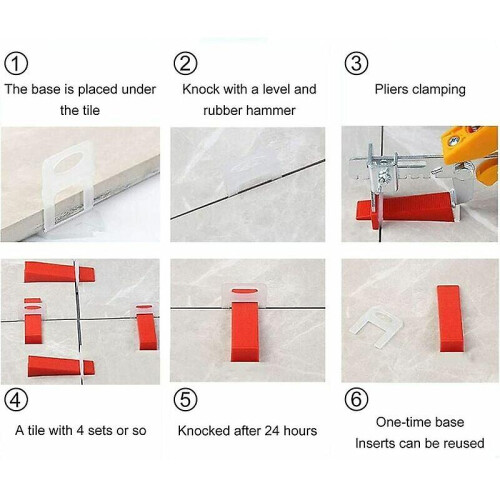 Tile Leveling System 1.5mm Joint Width, 400 Pull Tabs, 100 Pieces Reusable Wedges Set, Leveling System For Tile Thickness 3-12mm 1