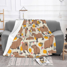 Capybara Coral Fleece Throw Blanket Plush Super Warm Home Decor for Living Room and Office South American Animal Print
