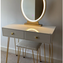Modern Dressing Table Mirror Light Vanity Stool Set Large Drawers Chic Makeup