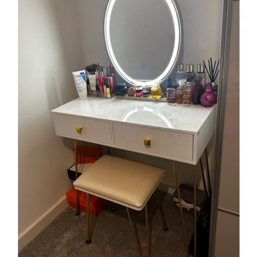 Modern Dressing Table Mirror Light Vanity Stool Set Large Drawers Chic Makeup 2