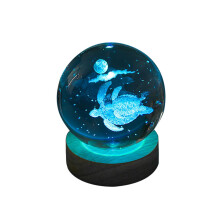 3d Turtle Crystal Ball Lamp With Wooden Base,6cm Colorful Night Light For Home Decor Gift