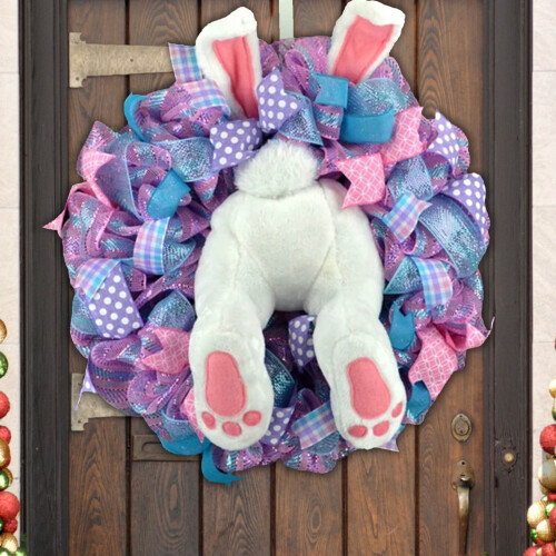 (StyleC) Garland Easter Rabbit Wreath Outdoor Courtyard Wall Decoration Props