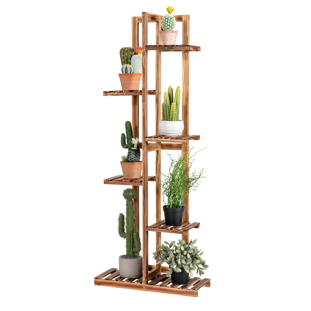 Wood 6 Tier 7 Pots Plant Stand Free-standing with Anti-tipping Device