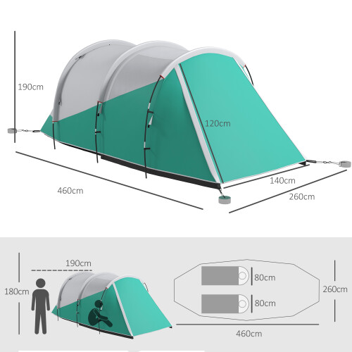Outsunny Outsunny 3000mm Waterproof Camping Tent with 2 Rooms for 3 Man, Green 1