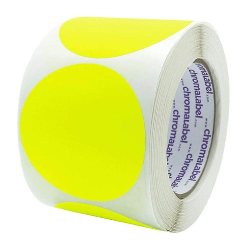 (Fluorescent Yellow) Label 2 Inch Round Removable Color-code Dot Stickers, 500 Per Roll