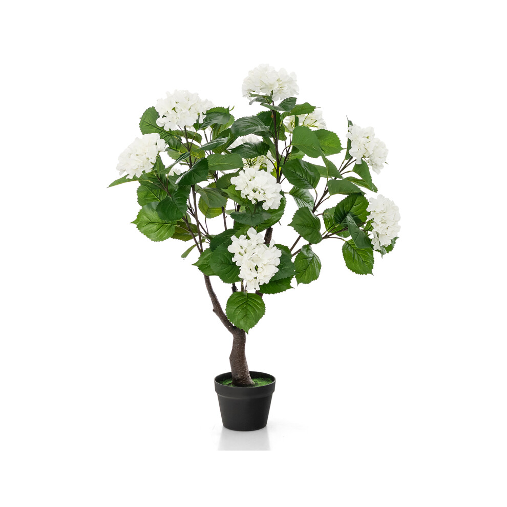 Artificial Hydrangea Tree w/ 11 White Flowers & Realistic Trunk