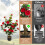 Costway 2PCS Red Artificial Camellia Trees in Cement Pot Free Maintenance 7