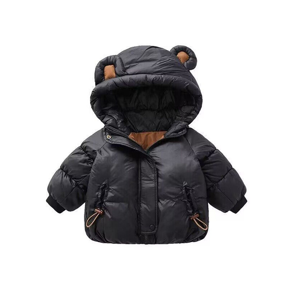 (Black, 1-2Years) Baby Kids Girls Winter Padded Jackets Hooded Coats