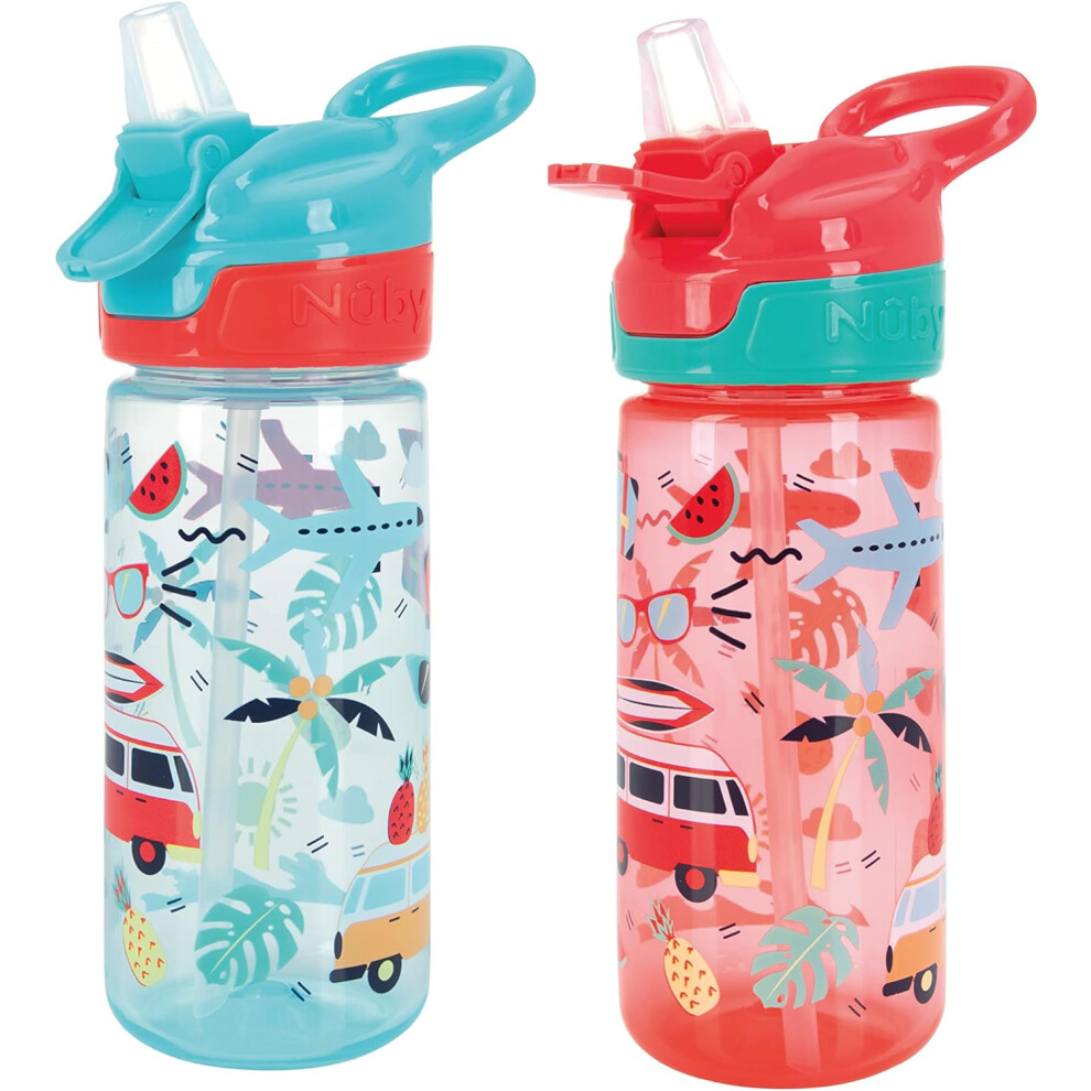 Nuby Super Quench Water Bottle-No Spill Active Toddler Sippy Cup 540ml/19oz Carry Handle Freeflow Dishwasher Steriliser Safe for 18 Months, Pack of 2