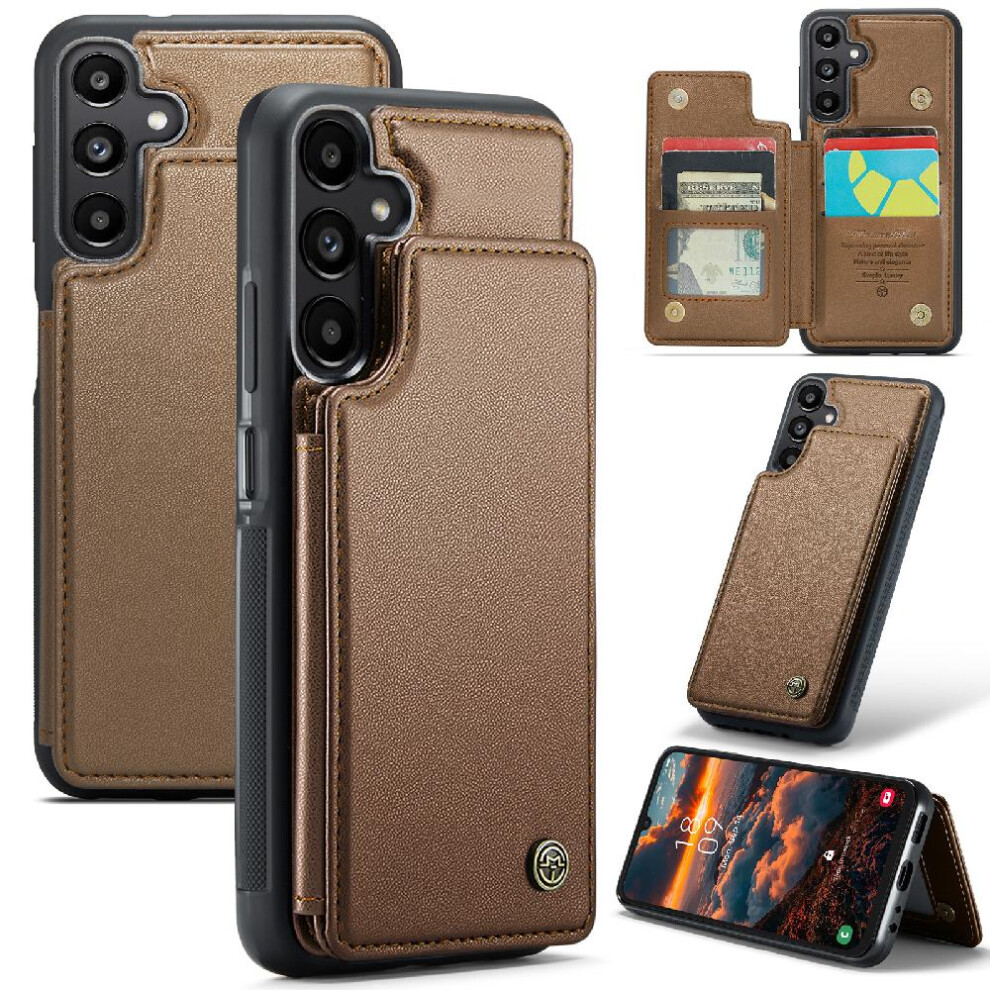 (Brown) Caseme Wallet Case For Samsung Galaxy A25 5G Rfid Blocking Card Holder Slim Shockproof Case Pu Leather Kickstand Brown 764762634315