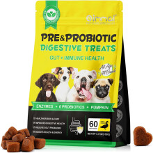 ZyranovaE 60Pcs Probiotics Dogs,Dog Probiotics Gut Health Immunity Health Seasonal Allergies Upset Stomach Relief Small Medium Large Duck Flavor