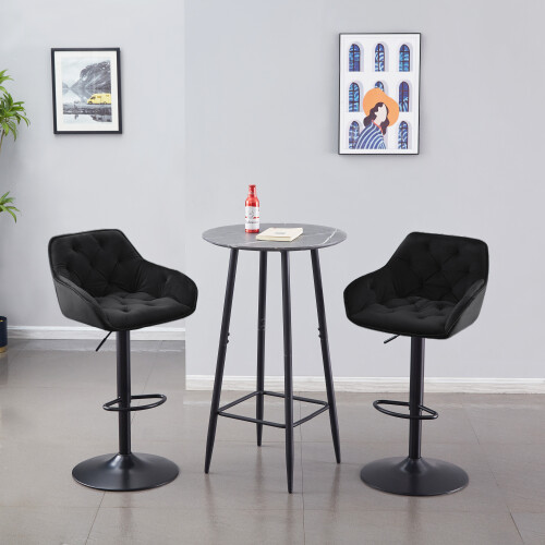AINPECCA (Black) 2 pcs Bar Stools Padded＆Armrest Swivel Bar Chairs 2