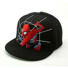 (black a) Anime Figure Children's Baseball Cap Cartoon Spiderman Boys Girls Flat-Edge Hip Hop Hat Cartoon Model Baby Caps 2-8Y Marvel Caps