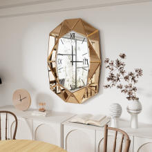 (Brown) Irregular Beveled Diamond Wall MirrorHanging Clock