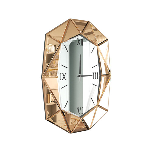 (Brown) Irregular Beveled Diamond Wall MirrorHanging Clock 2