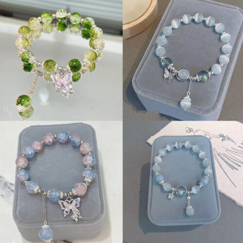 Imitation cat's eye crystal butterfly bracelet for women