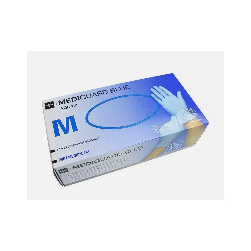 (Medium, 200 - 1 Box) 200 Disposable Nitrile Strong Gloves Blue Powder Latex Free For Medical Food New