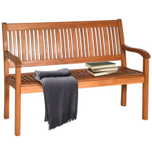 Eucalyptus 2-Seater Bench Wooden Long Dining Bench W/ High Backrest