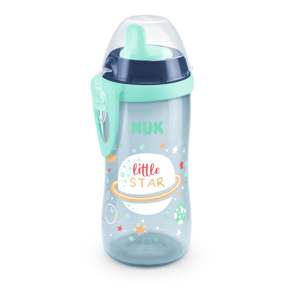 NUK Kiddy Cup Night Toddler Cup | 12+ Months | 300 ml | Leak-Proof Toughened Spout | Glow in The Dark | Clip & Protective Cap | BPA-Free | Blue