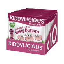 Kiddylicious Raspberry & Beetroot Melty Buttons - Delicious Snacks for Kids - Suitable for 9+ Months - 10 Packs