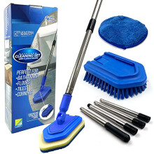 Bathroom Tile Cleaner Shower Cleaning Brush, Multi-section Long Handled Scrubbing Brush with Replaceable Stiff Bristle Tub and Tile Scrubber, Shower
