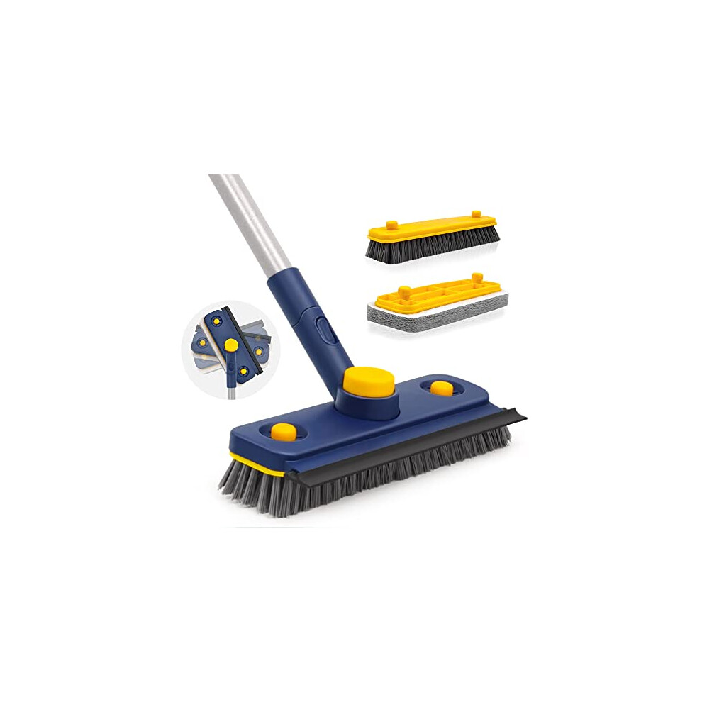 Jehonn Tub Tile Scrub Brush 3 In 1 Shower Cleaning Brush With 360 Degree Swivel Head, 146Cm Long Handled Floor Scrubber And Squeegee For Cleaning
