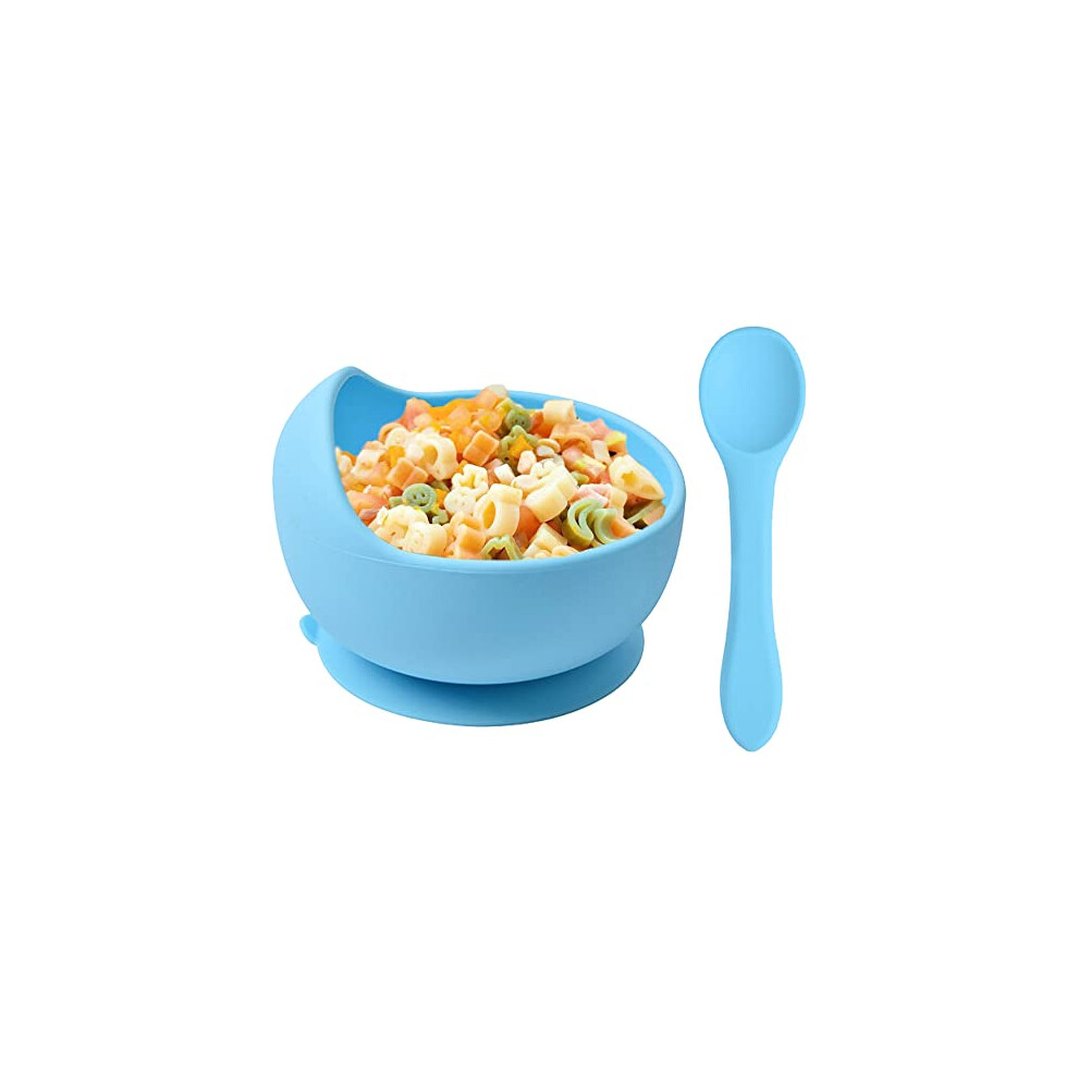 Delven Baby Bowls Spoons For Feeding,Silicone Toddler Weaning Bowls Set Blue With Suction Bpa Free Non Slip Easy To Clean Cutlery Tableware Set For