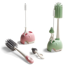 Bebamour Stand Baby Bottle Brushes for Cleaning 3 in 1 Soft Baby Bottle Brush, Teat Brush, Straw Cleaner for Stand Bottle Brushes Cleaner Set (Grey)