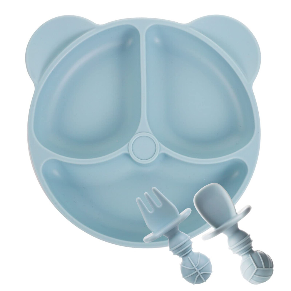 Lanjue Baby Suction Plate, Silicone Toddler Plates Baby Weaning Plate Divided Dishes With Spoon Fork For Self Feeding Training, Dishwasher & Microwave Brand: Lanjue