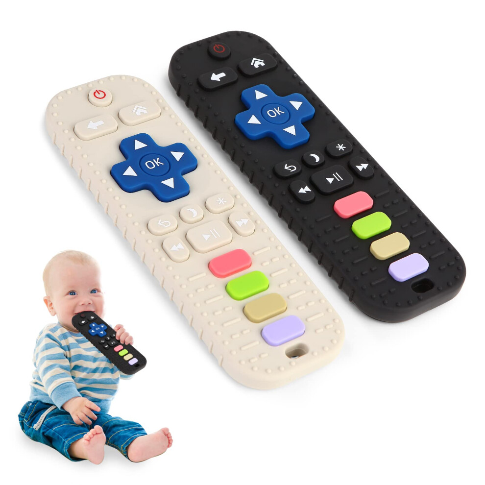 2 Pack Silicone Teethers For Babies 0-6 Months, Teething Toys For Babies 6-12 Months, Baby Remote Control Toy, Infant Toys 0-3 Months, Sensory Hooku