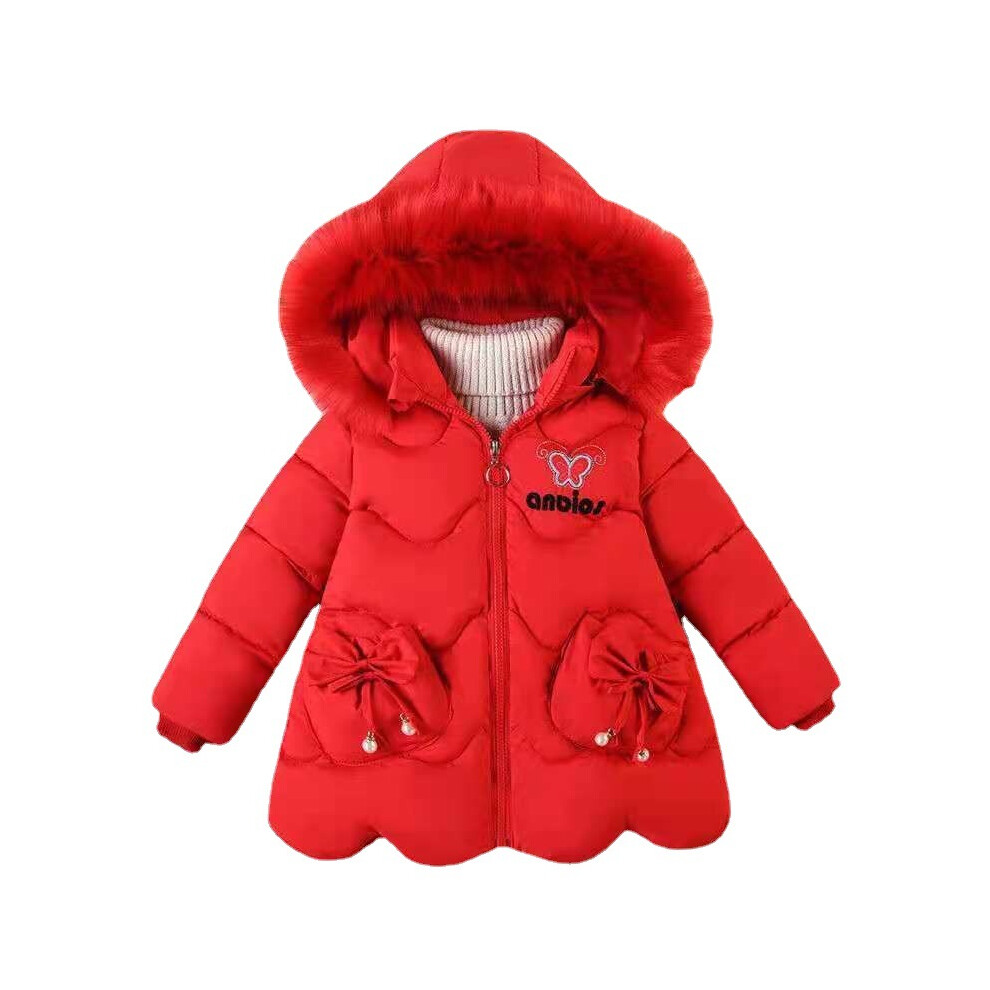 (Red, 2-3Years) Baby Kids Girls Winter Bow Jackets Hooded Coats