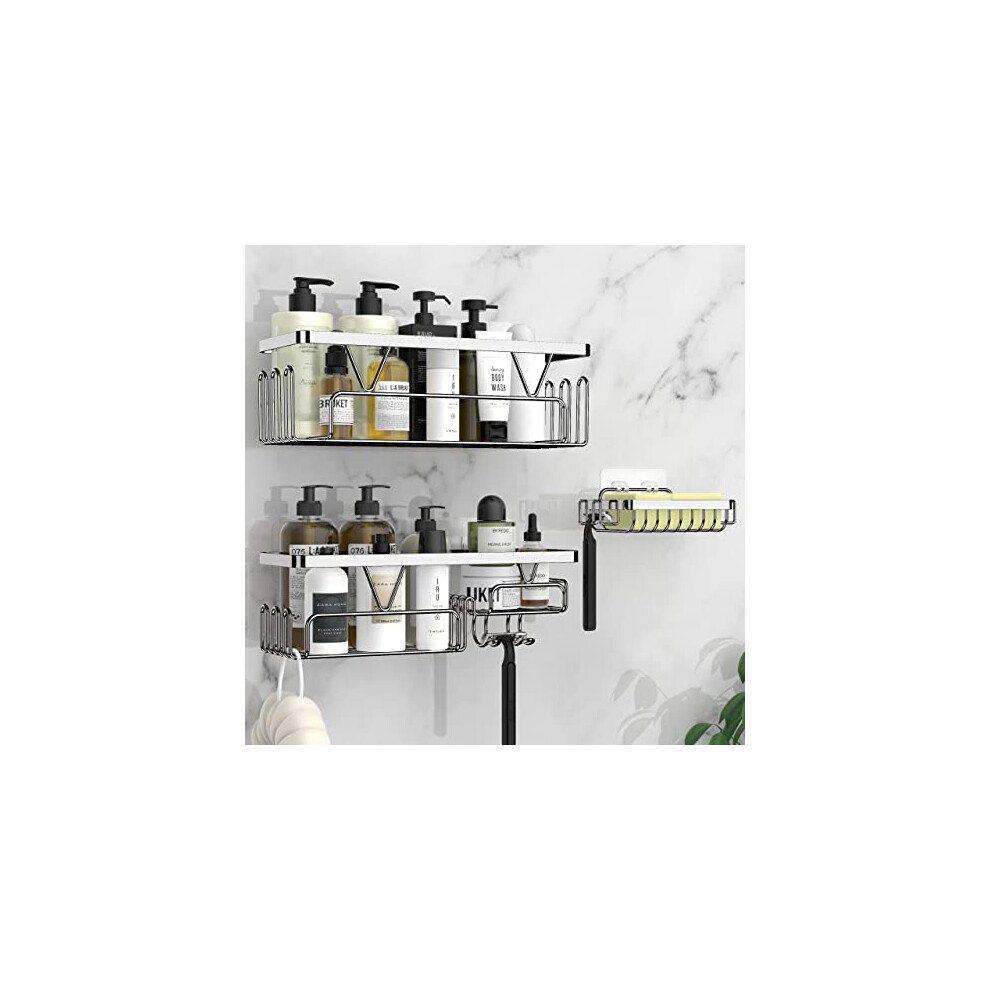 Kegii Shower Caddy Organiser with Soap Holder, Shower Shelf No Drilling, Adhesive Shower Storage Kitchen Rack, Bathroom Shower Accessories Tidy,