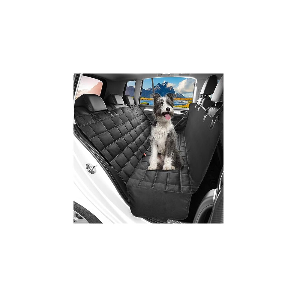 Hopidogie Dog Car Seat Cover 4-in-1, 100% Waterproof Dog Car Hammock for Car Back Seat, Scratchproof Nonslip Back Seat Cover for Dogs Machine Washable