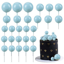 Gyufise 30Pcs Balls Cake Topper DIY Cake Insert Toppers Ball Cake Picks Cupcake Topper for Birthday Party Baby Shower Wedding Cake Decoration Blue