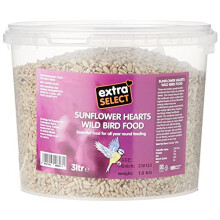 Extra Select Sunflower Hearts Bird Food - Husk-Free, Oil Rich, High Energy Wild Bird Seed for Year Round Feeding - 3 Litre Bucket