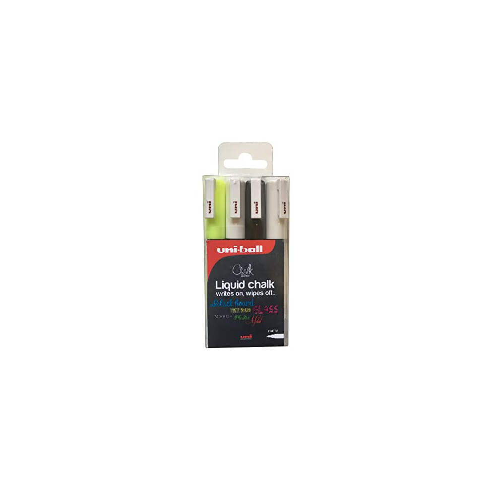 uni-ball PWE-3MS Liquid Chalk Pens. Multi-Purpose Wipeable Coloured Markers for Blackboards, Chalkboards, Whiteboards, Glass, Mirrors, Plastic,