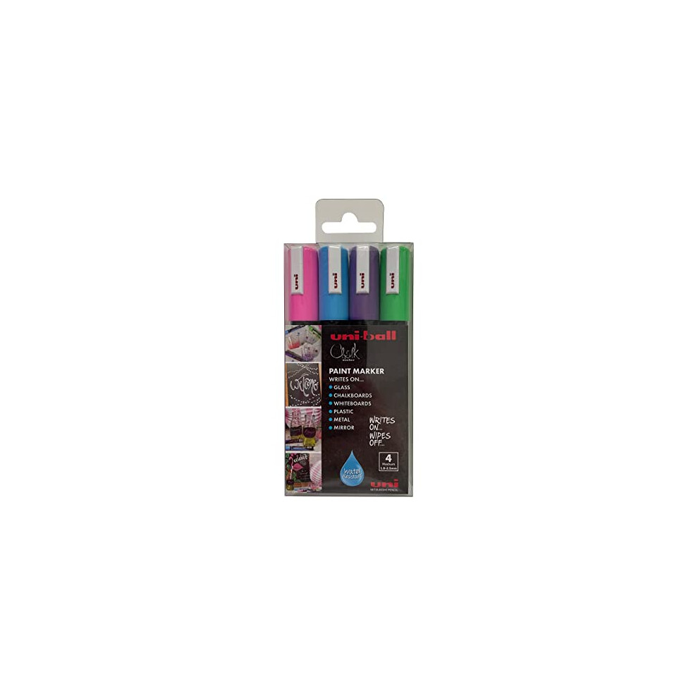 Uni-Ball Pwe-5M Liquid Chalk Pens. Multi-Purpose Wipeable Coloured Markers For Blackboards, Chalkboards, Whiteboards, Glass, Mirrors, Plastic,