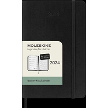 Moleskine Weekly Agenda with Space for Notes 12 Months 2024, Agenda 2024, Size Pocket 9x14, Soft Cover and Elastic Closure, Colour Black, in German