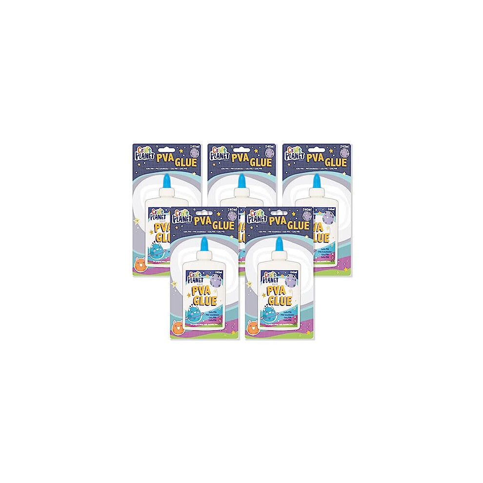 Craft Planet - 240 Ml X Pack Of 5 - White Strong, Tacky Pva All Purpose Glue For Kids Art, Toddler Craft & Craft Box Refill, School Supplies, 5051501814707