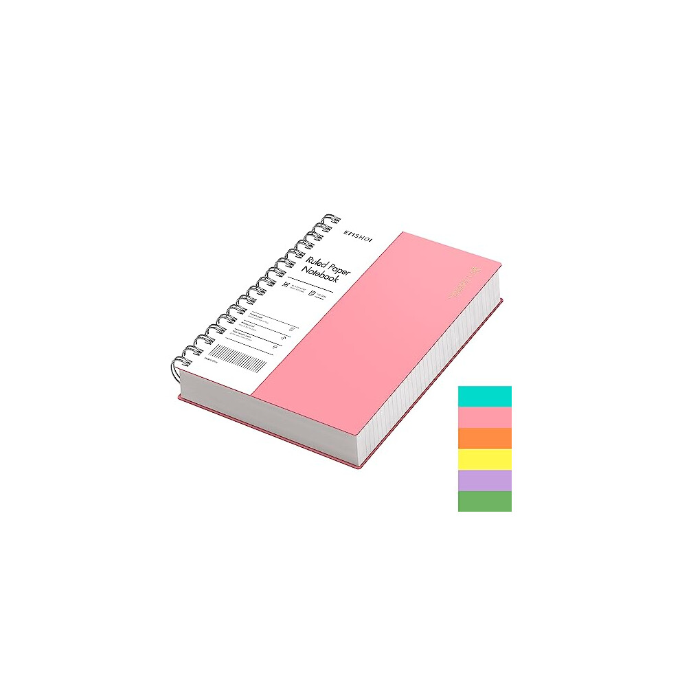 EMSHOI A5 Notebook Lined 300 Pages/150 Sheets, Wirebound Spiral Notepad Multi-coloured, 100gsm Thick Paper, Waterproof Hardcover, Writing Journal for