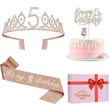 5th Birthday Decorations for Girls,5th Birthday Sash,Crown/Tiara,Candles,Cake Toppers.5th Birthday Gifts for Girls,5 Birthday Decorations for Girls,5